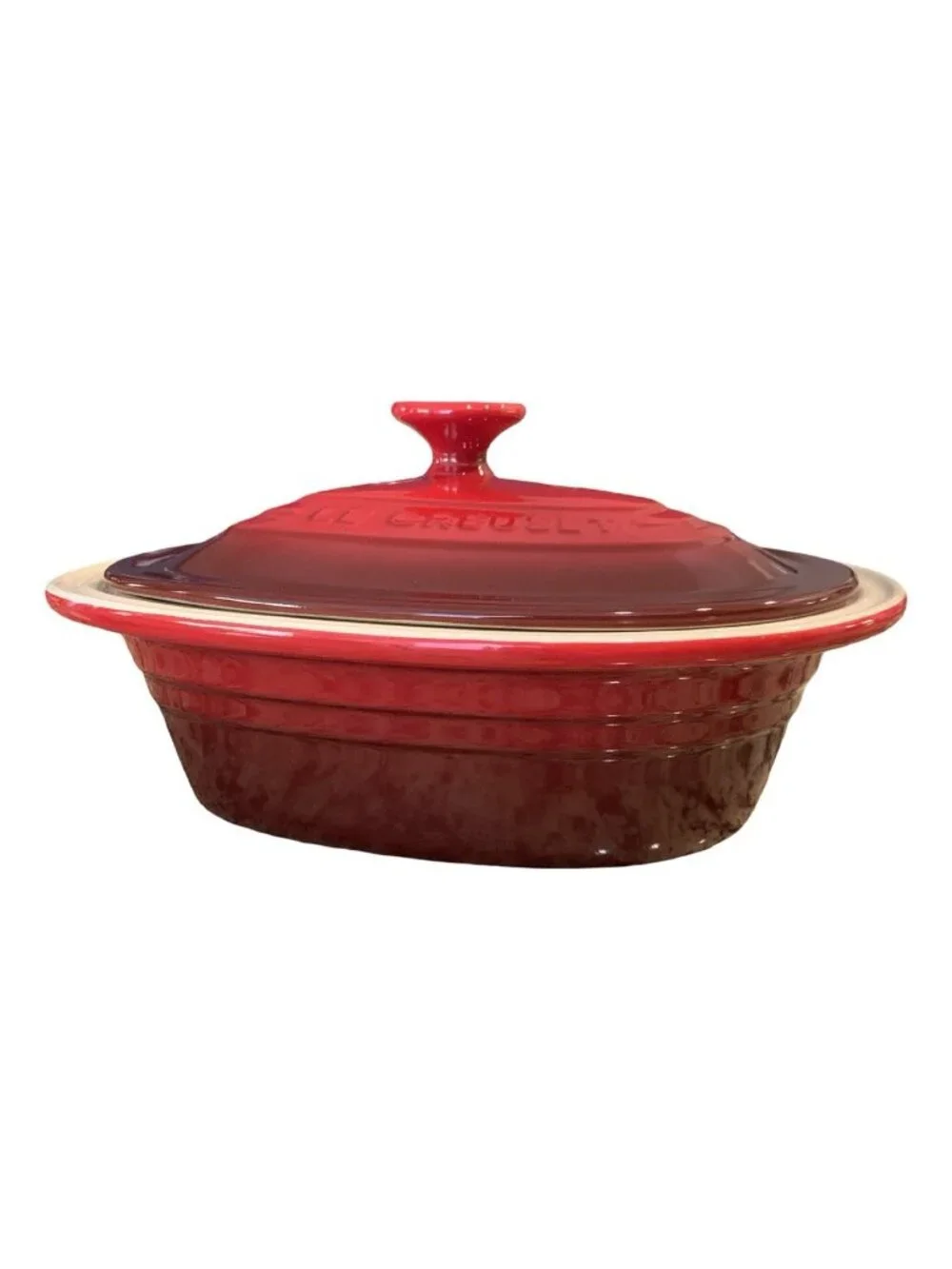 Le Creuset 2-1/2 Qt Red Heart Shaped Stoneware Baker Casserole Dutch Oven w/Lid
